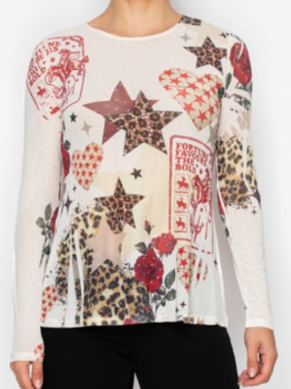 Origami shear top with print and stone